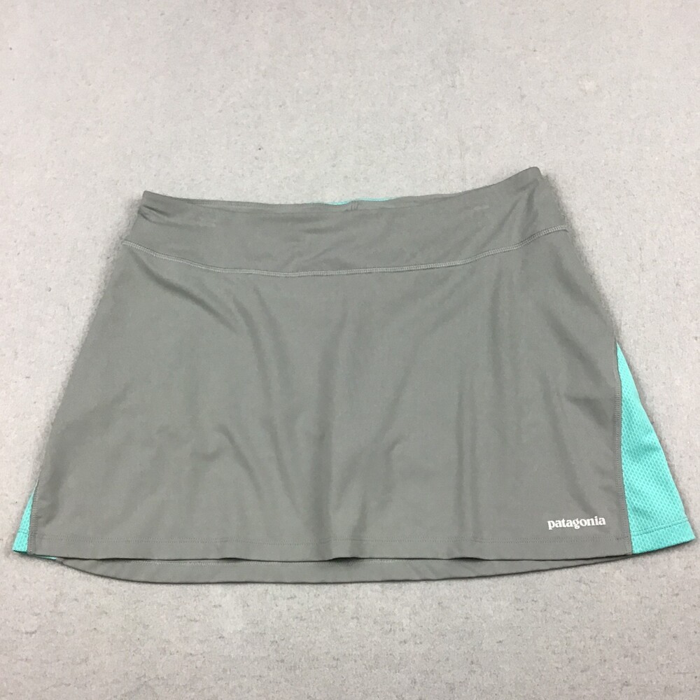 Patagonia Skort Women Large Gray Teal Wrap Skort Lining Outdoor Hiking Stretch L